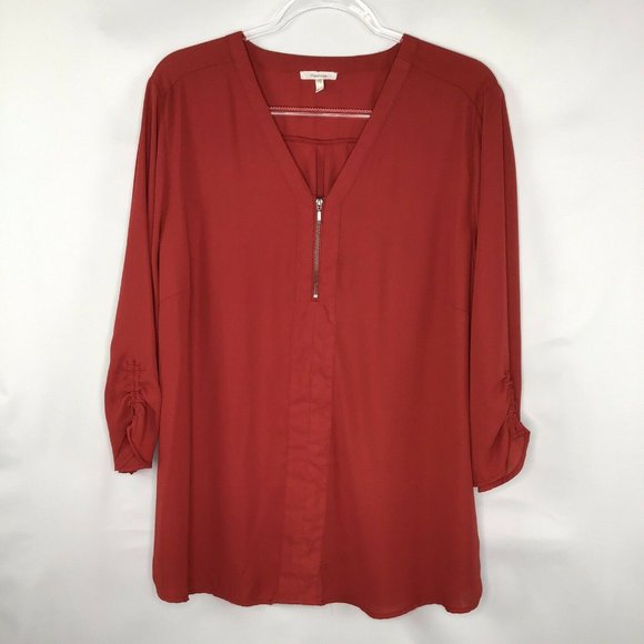 Maurices Zip Front Blouse 3/4 Sleeve XXL Red - Picture 2 of 7